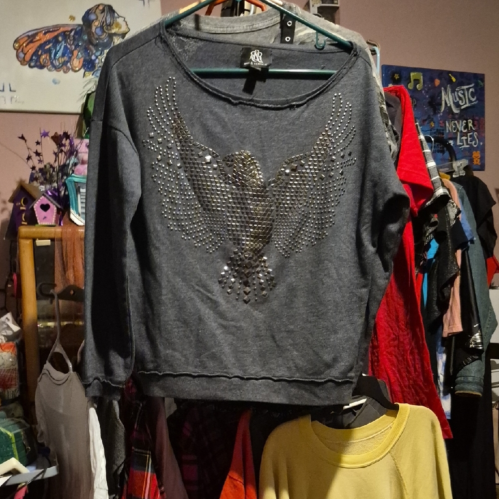 Rock & Republic Charcoal Top with Rhinestone Design